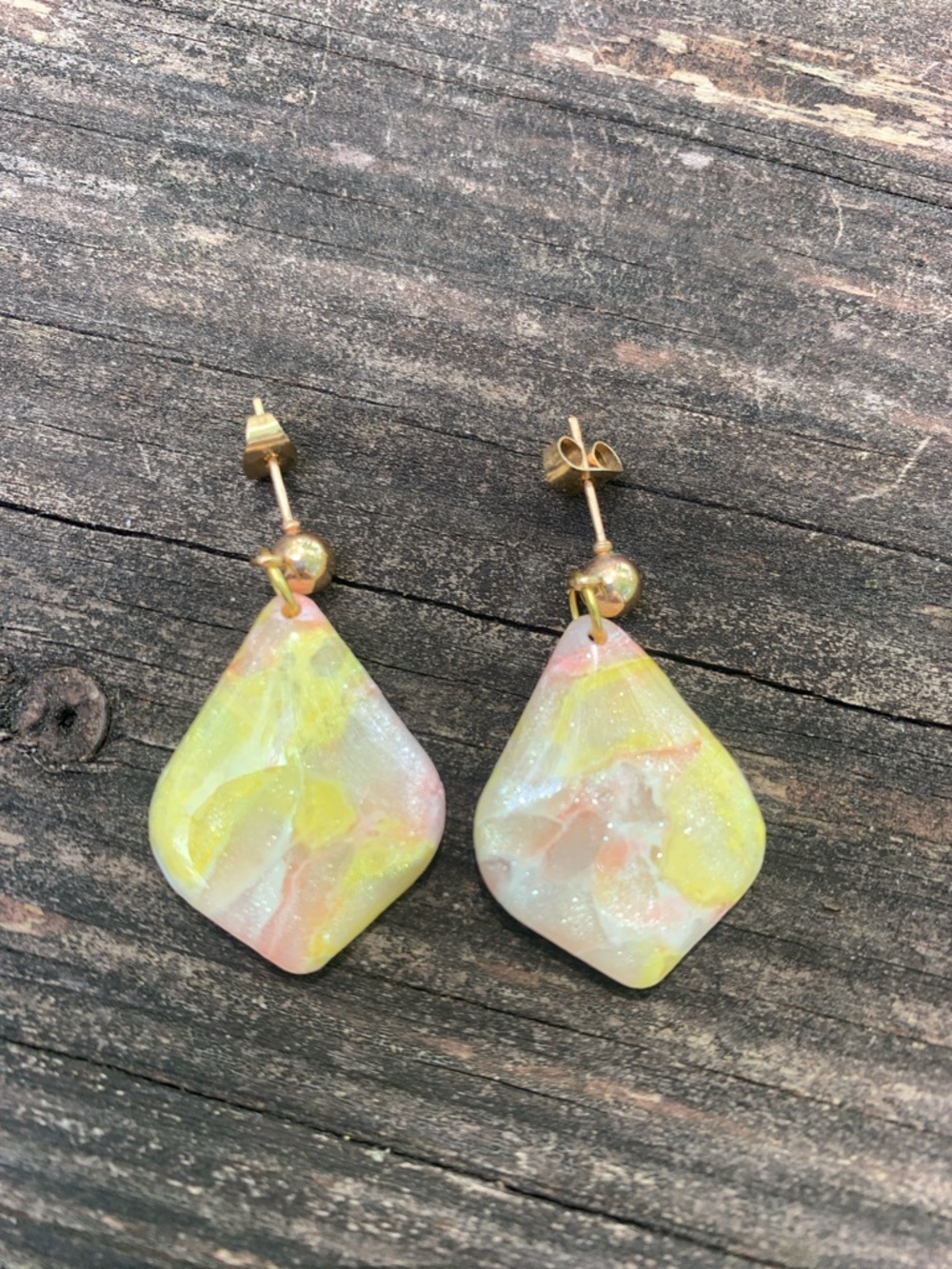 Gold-Tone Yellow & Pink Marble Resin Drop Earrings